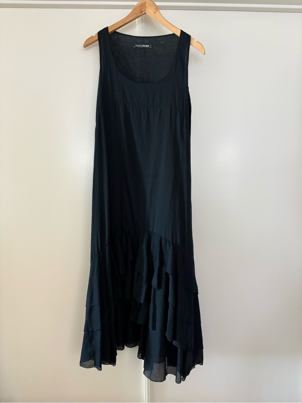 European Culture Black Asymmetrical Ruffle Maxi Dress